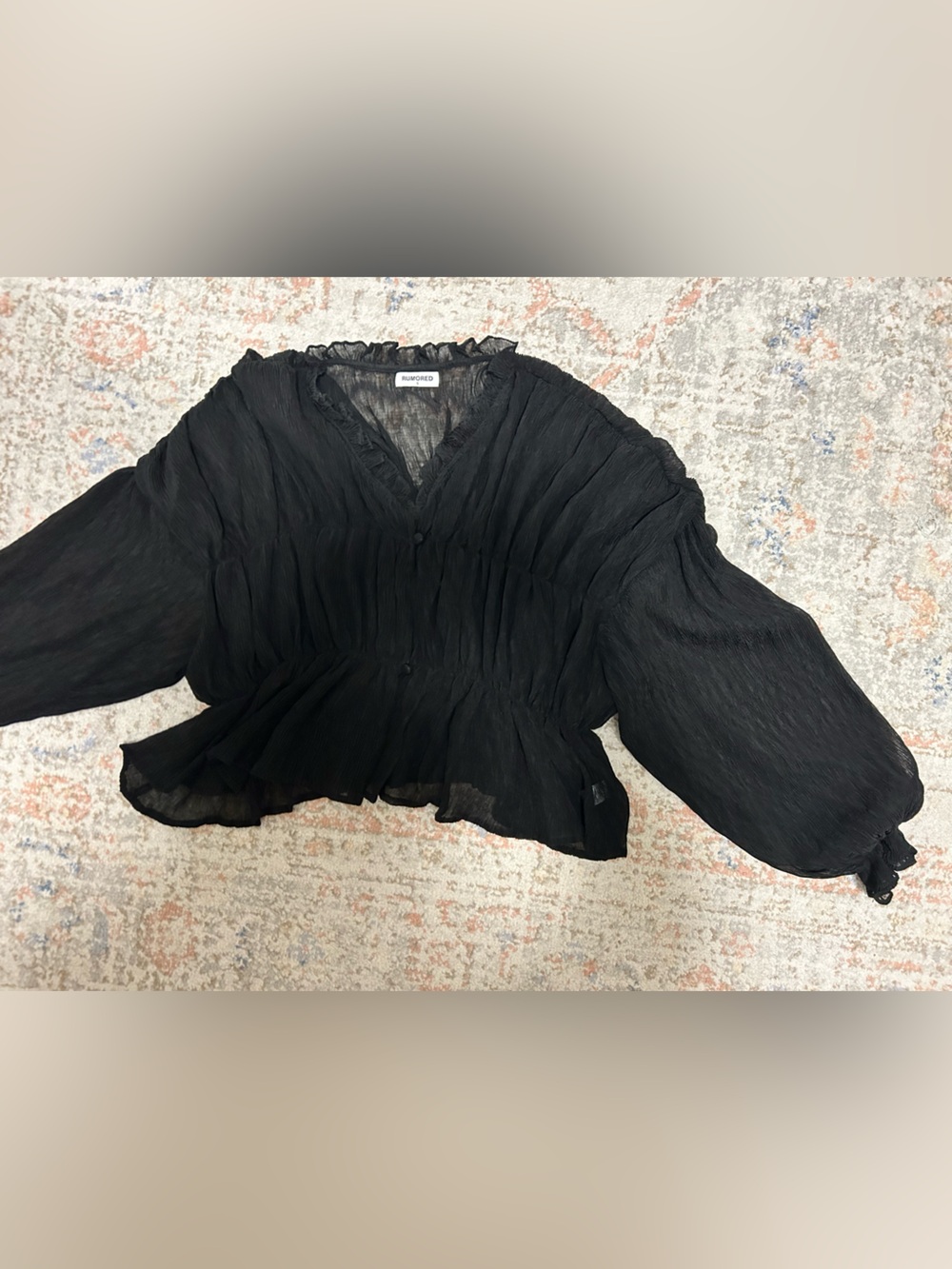 Rumored Black Ruffled V-Neck Peplum Blouse